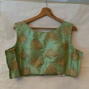 Lime green and gold embroidered cropped Indian blouse